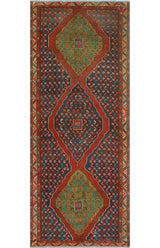 Fine Vintage Distressed Ivanna Navy/Rust Runner, 4'3x10'3