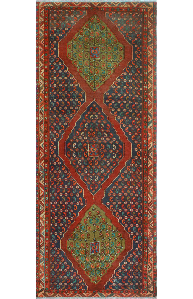 Fine Vintage Distressed Ivanna Navy/Rust Runner, 4'3x10'3