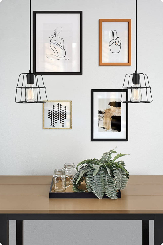 Industrial Farmhouse Mini Cage Pendant Light Black Hanging Lamp