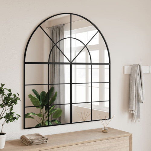 vidaXL Mirror Decorative Wall Mounted Make up Vanity Mirror Black Arch Iron