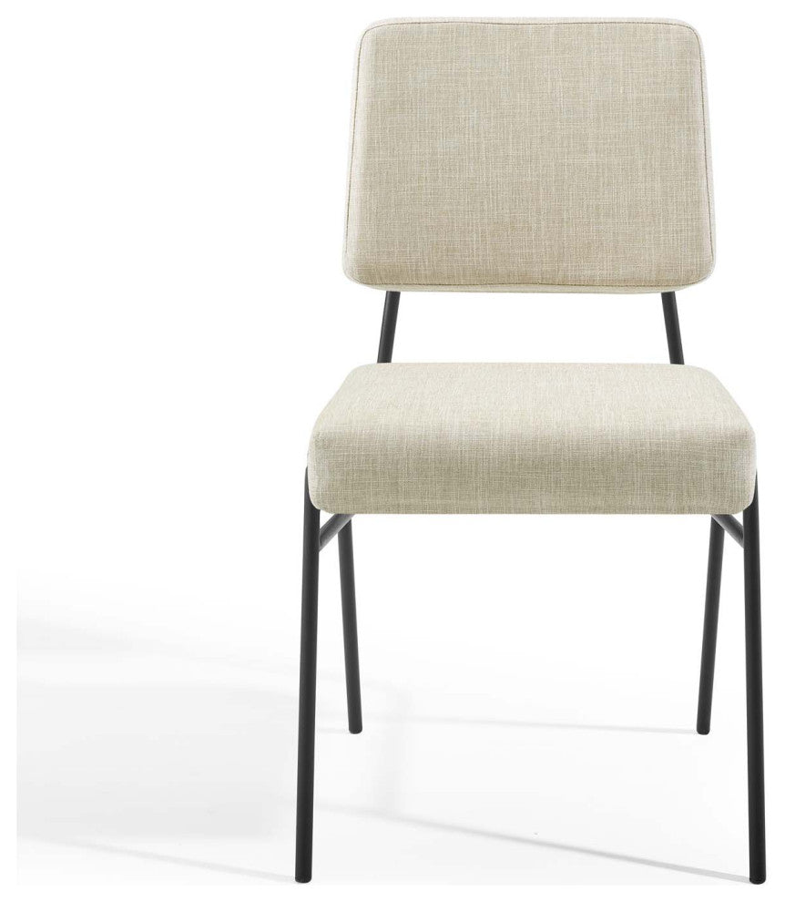Side Dining Chair, Fabric, Metal, Black Beige, Modern, Cafe Bistro Restaurant