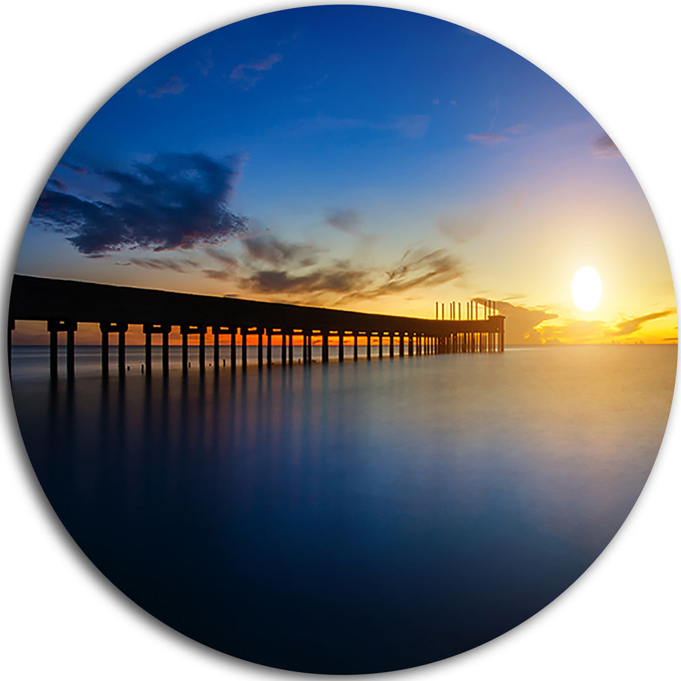 Abandoned Piers In The Sea, Seascape Photo Round Wall Art, 38"