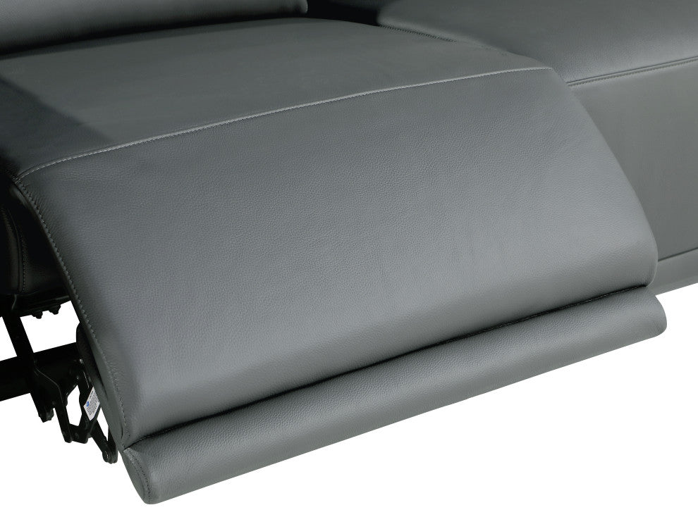 Augusto Top Grain Power Reclining Italian Leather Sofa, Dark Gray