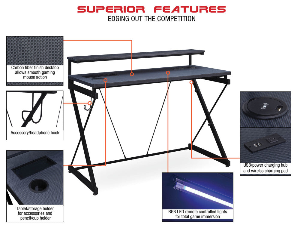 Emulator Battlestation Gaming Desk With RGB LED Lights