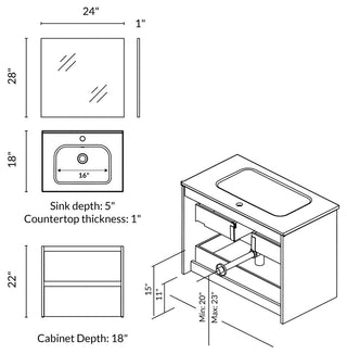 24" Wall-Mount 2 Drawers White Vanity Cabinet Sansa by Royo