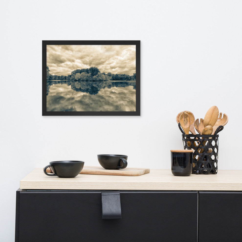 Autumn Reflections Rural Landscape Sepia Framed Photo Paper Wall Art Prints, Black, 12" X 16"