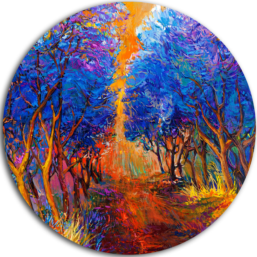 Blue Autumn Forest, Landscape Round Metal Wall Art, 36"