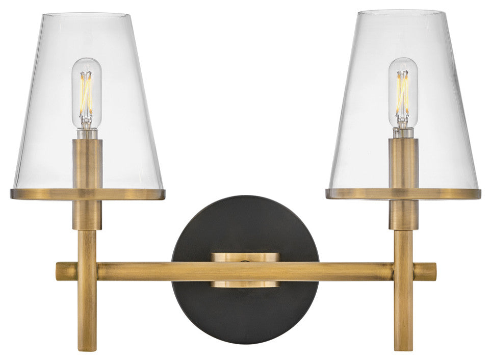 Hinkley Marten 15" Two Light Bath Vanity Fixture, Heritage Brass + Black