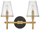 Hinkley Marten 15" Two Light Bath Vanity Fixture, Heritage Brass + Black