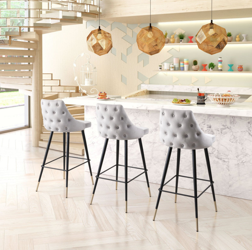 Bar Stool Chair Barstool, Steel Metal, Fabric, Gray, Black, Gold, Cafe