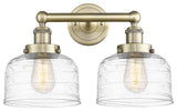 Edison Large Bell 2-Light 16" Bath Vanity Light, Antique Brass, Clear Deco Swirl