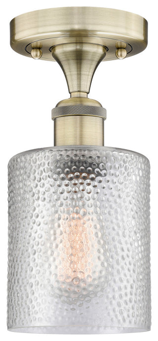 Cobbleskill-1 Light 5" Semi-Flush Mount-Antique Brass, Clear Glass Shade