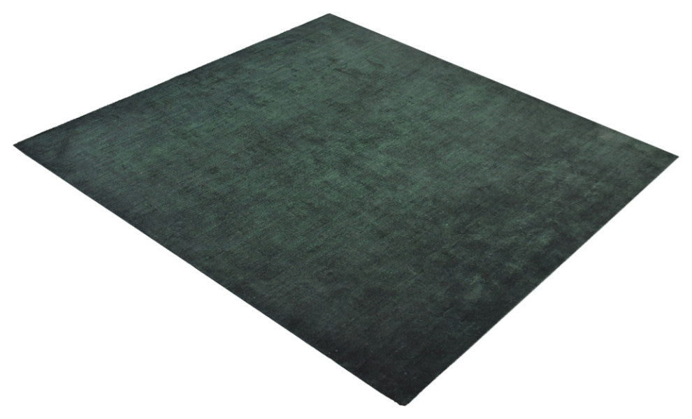 Hand Knotted Loom Silk Mix Area Rugs Solid Dark Green