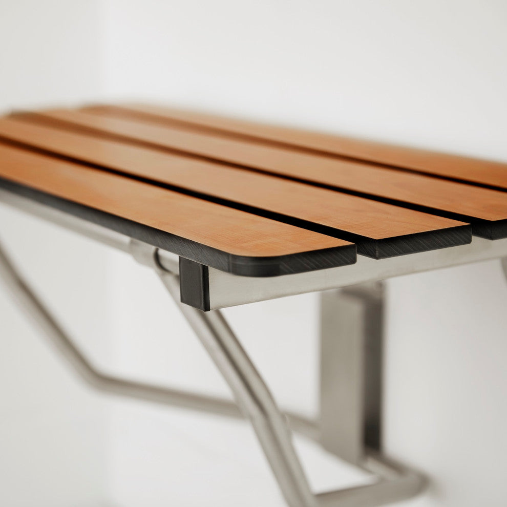 Teak Phenolic Wall-Mount Folding Transfer Bench Shower Seat, Right-Handed, 26"