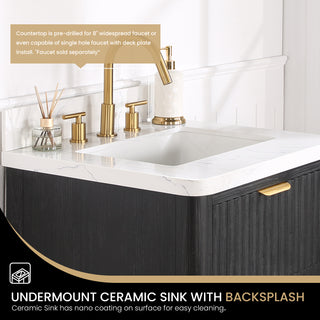 Vinnova Cadiz Bath Vanity, Composite Stone Top, Black, 24", With Mirror