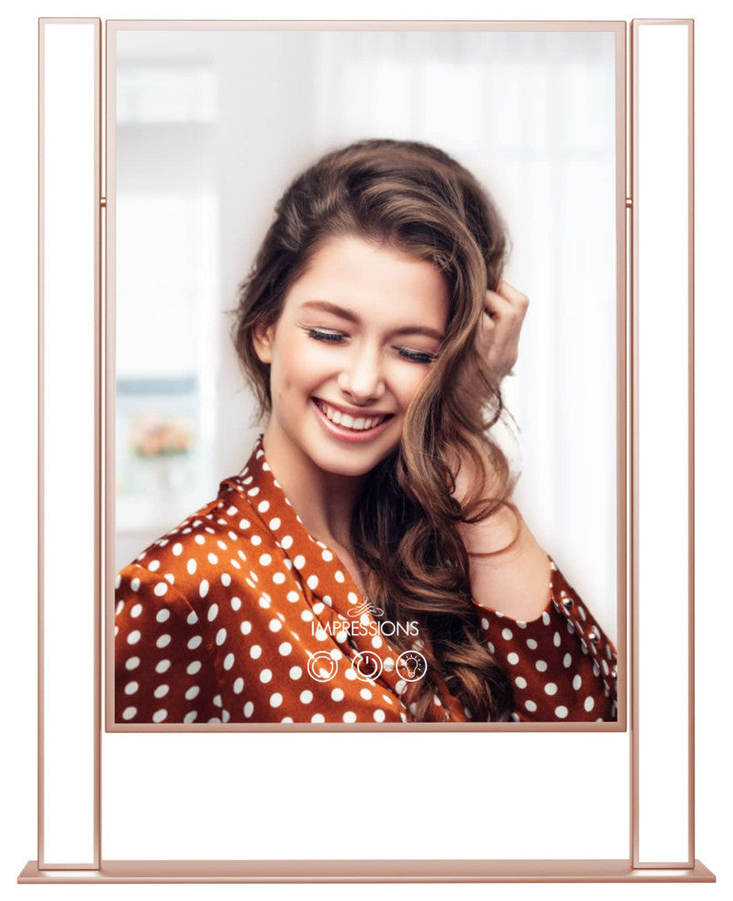 Nouveau Tri Tone LED Makeup Mirror with Geometric Frame, Rose Gold