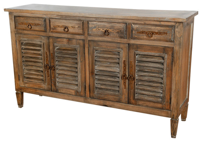 Sideboard 4 Door Shutter, Weathered Brown/Gray