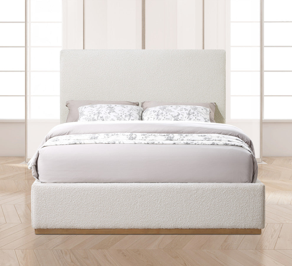 Monaco Boucle Fabric Upholstered Bed, Cream, King