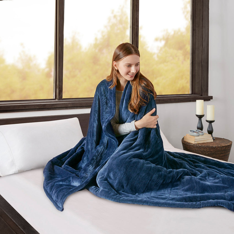 Beautyrest Heated Microlight to Berber Blanket, Indigo