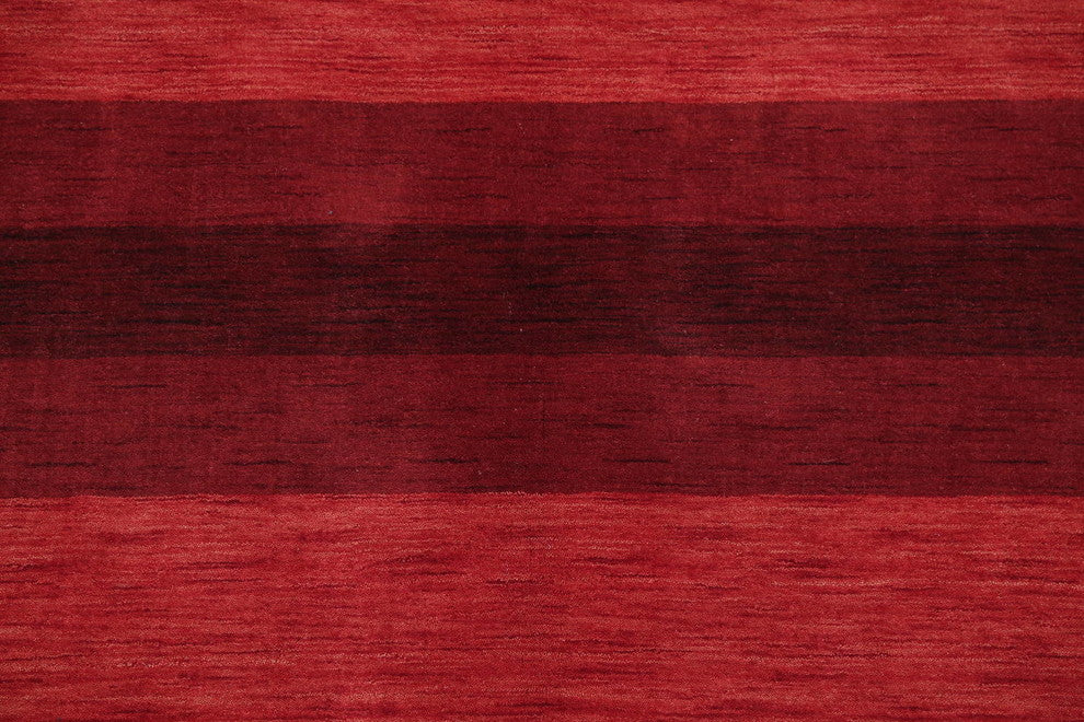 Gabbeh Striped Pattern Hand-Knotted Indian Oriental Rug, Red, 9'11"X8'2"