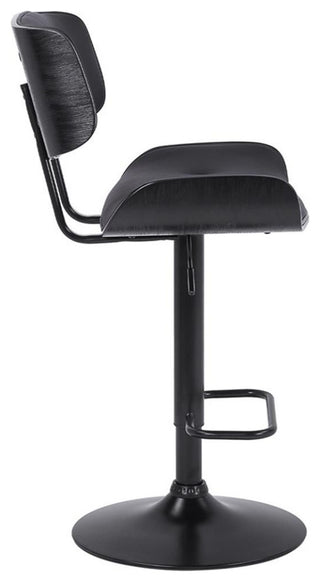 Armen Living Brooklyn 25-34" Faux Leather/Wood Swivel Bar Stool in Black