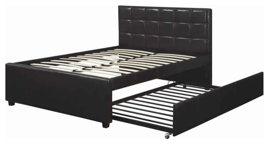Benzara BM171667 Full Bed With Trundle Squ Tufted Head Boards Espresso, Black