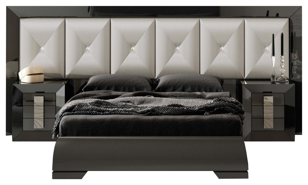 Md Karen 28 Special Headboard Bedroom Set, Glossy Gray, King