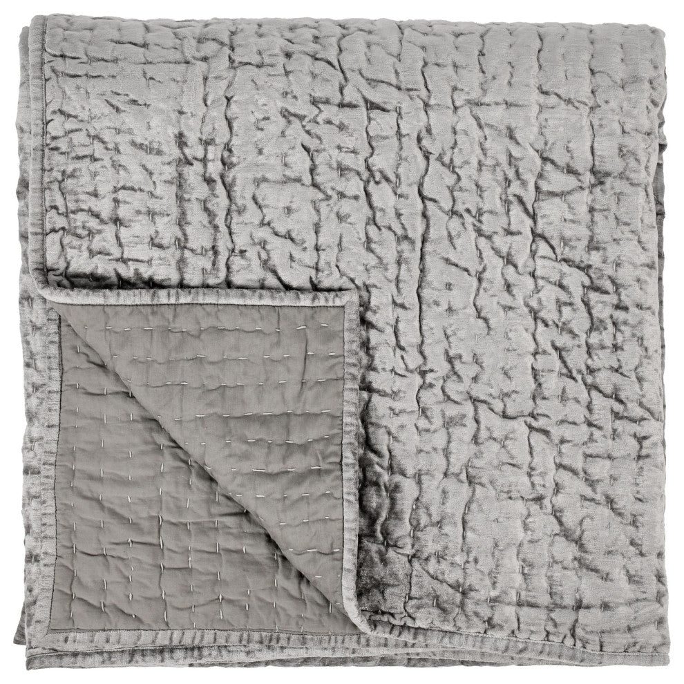 Dimitry Velvet Quilt by Kosas Home, Gray, Queen