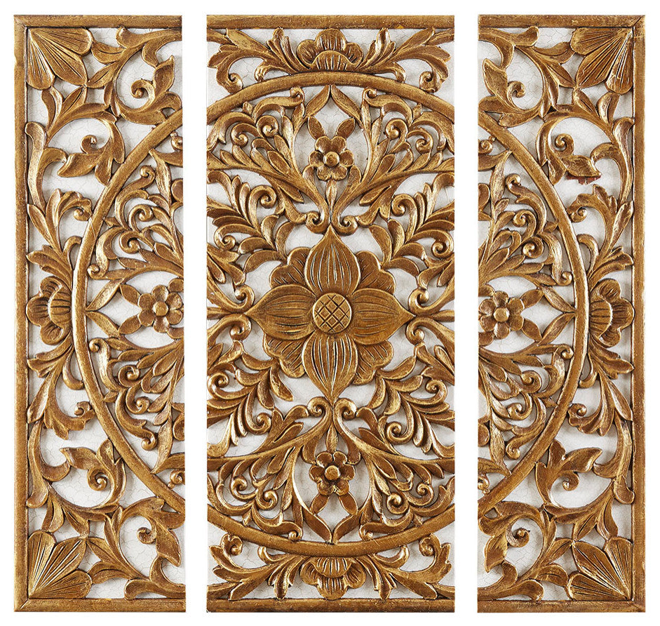 Madison Park Gold Medallion Triptych 3-Piece Dimensional Wall Art