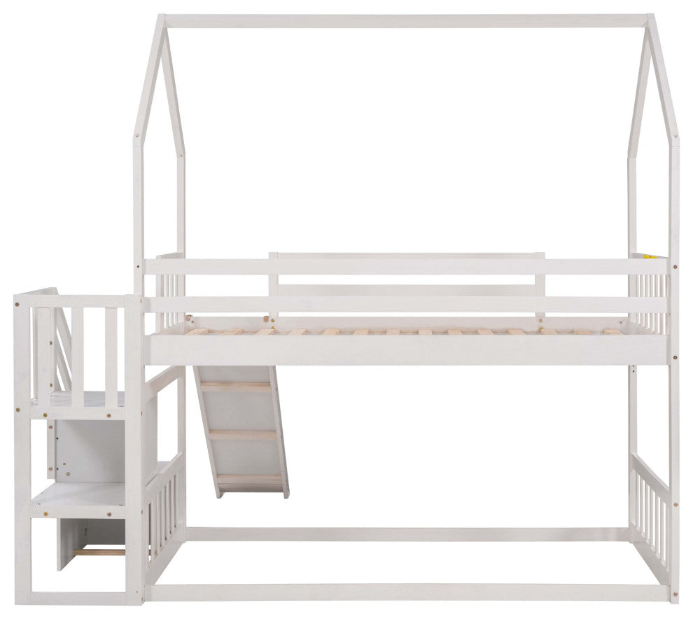 Gewnee Twin over Twin House Bunk Bed with Convertible Slide