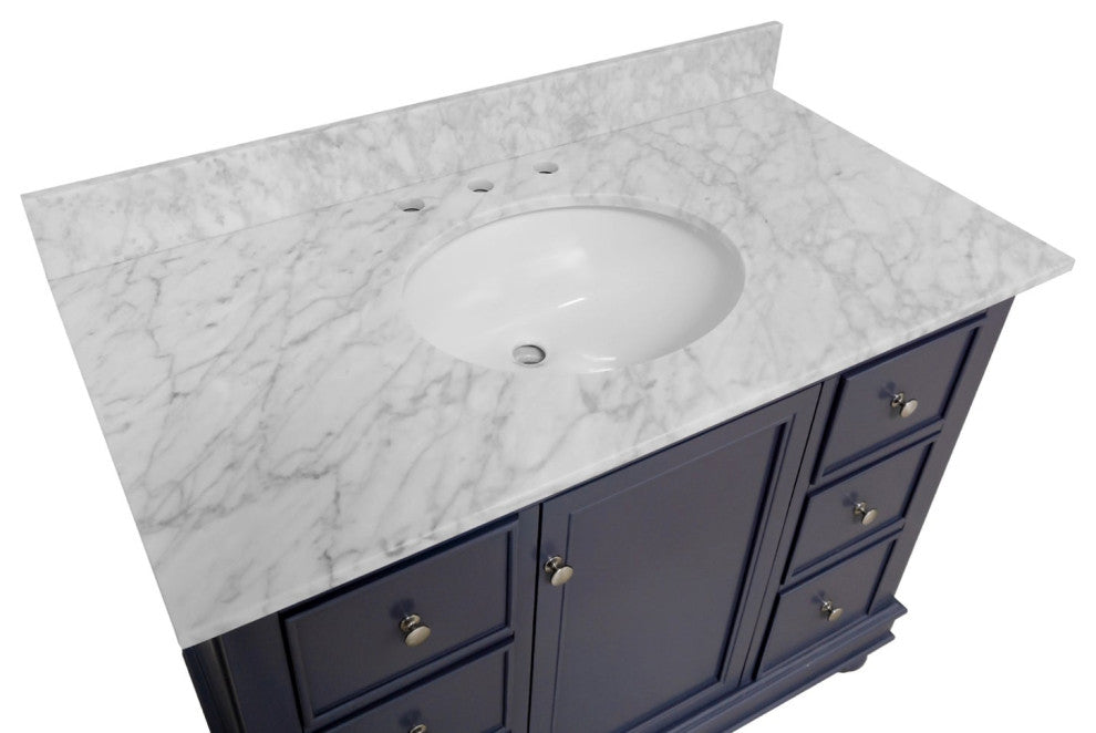 Bella 42" Bathroom Vanity, Marine Gray, Carrara Marble