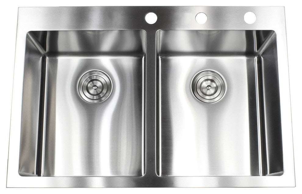 33" Drop In Topmount Stainless Steel Double Bowl Kitchen Sink Package