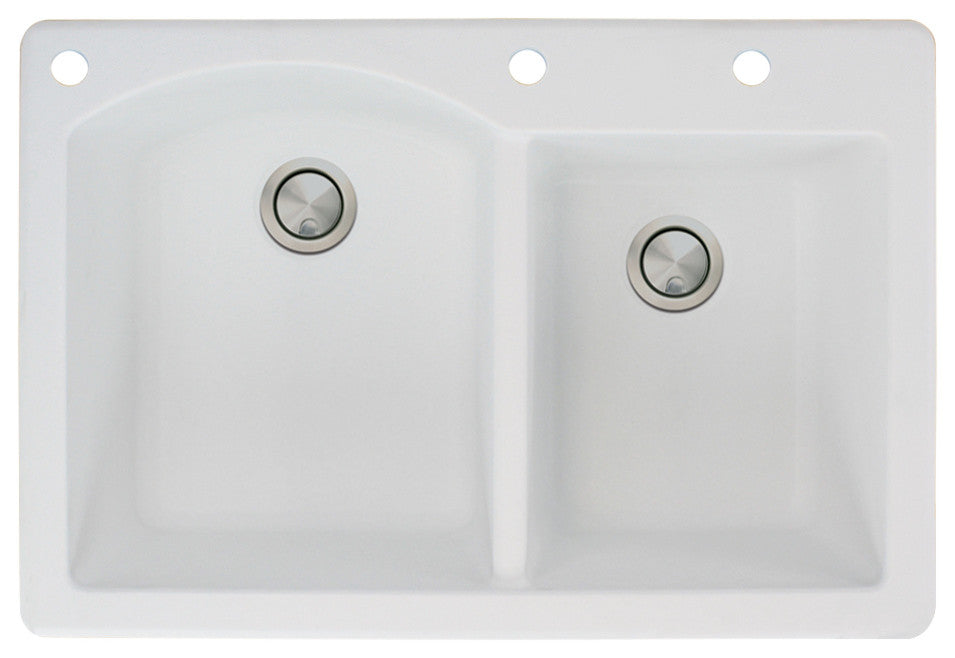 Aversa 33" silQ Granite Drop-in Double Bowl Kitchen Sink with 3 Holes in White