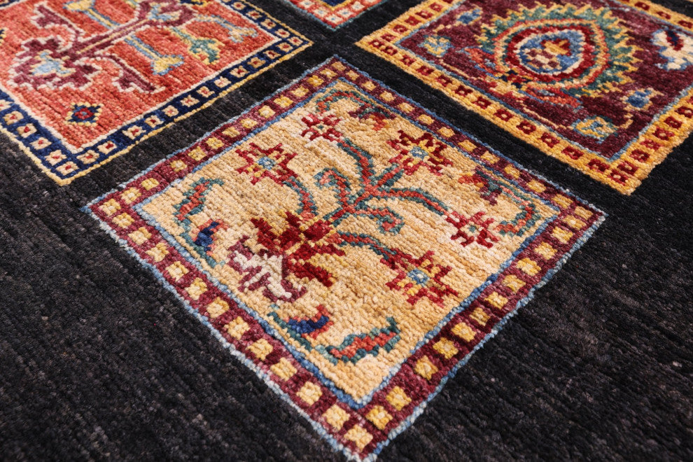 2' 7" X 6' 7" Hand Knotted Persian Garden Design Black Runner Rug Q10686
