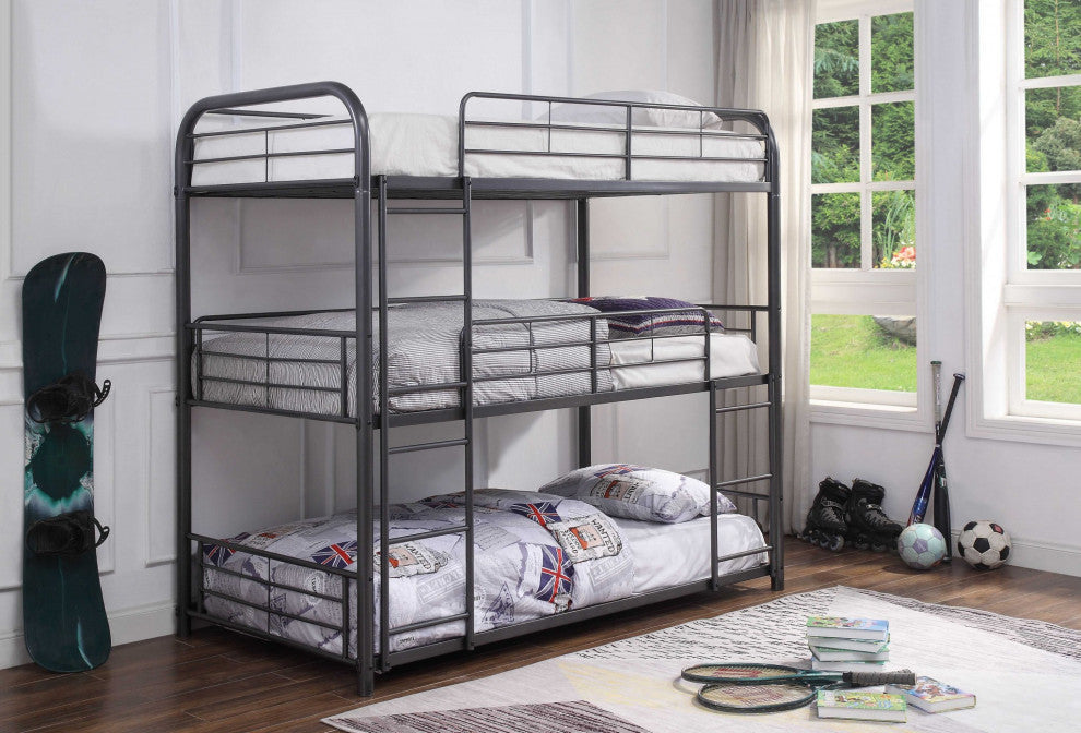 HomeRoots 42" X 79" X 74" Gunmetal Metal Triple Bunk Bed Twin