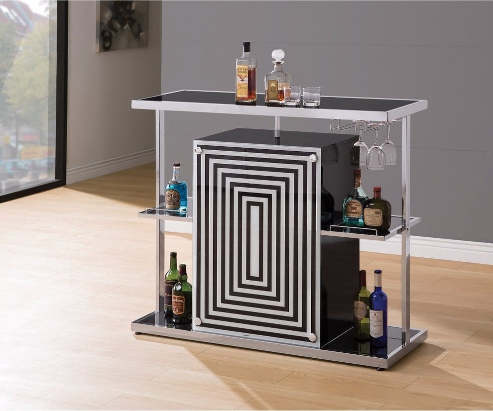 Benzara BM158039 Contemporary Bar Unit With Wine Glass Storage, White and Black