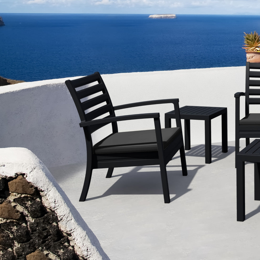Artemis XL Club Chair, Set of 2, Black With Acrylic Fabric Charcoal Cushions