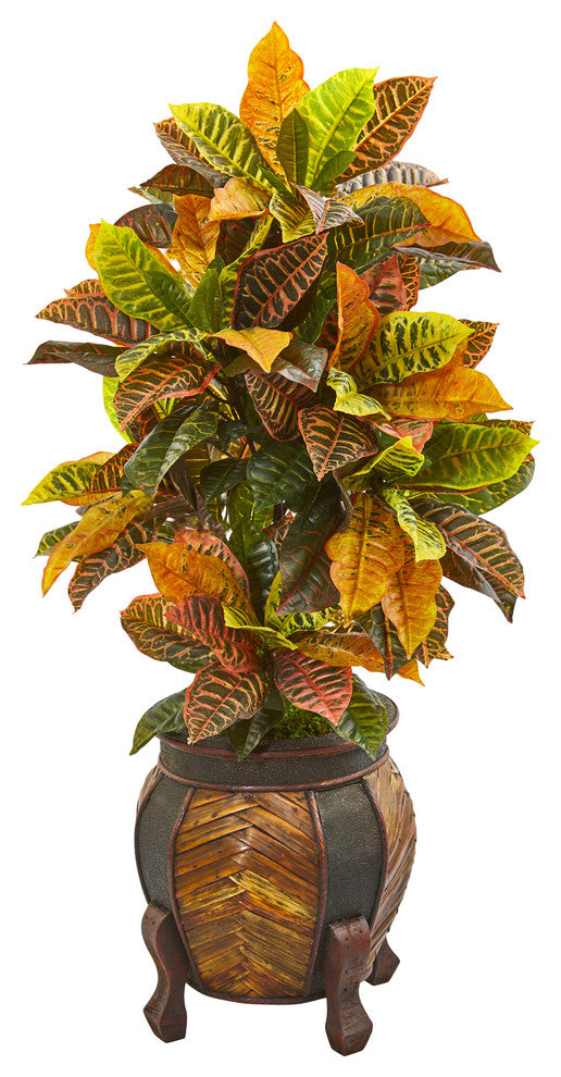 44" Croton Artificial Plant in Decorative Planter, Real Touch