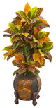 44" Croton Artificial Plant in Decorative Planter, Real Touch
