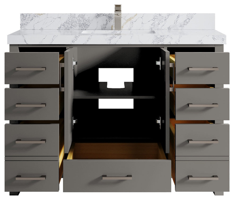 Malibu 48 Single Sink Bath Vanity in Elephant Skin Gray 2" Calacatta Poanazzo