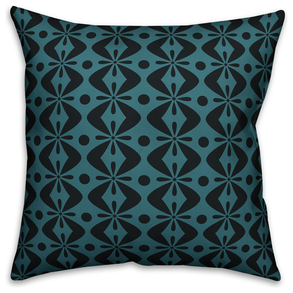 Folk Pattern, Blue Outdoor Throw Pillow, 18"x18"