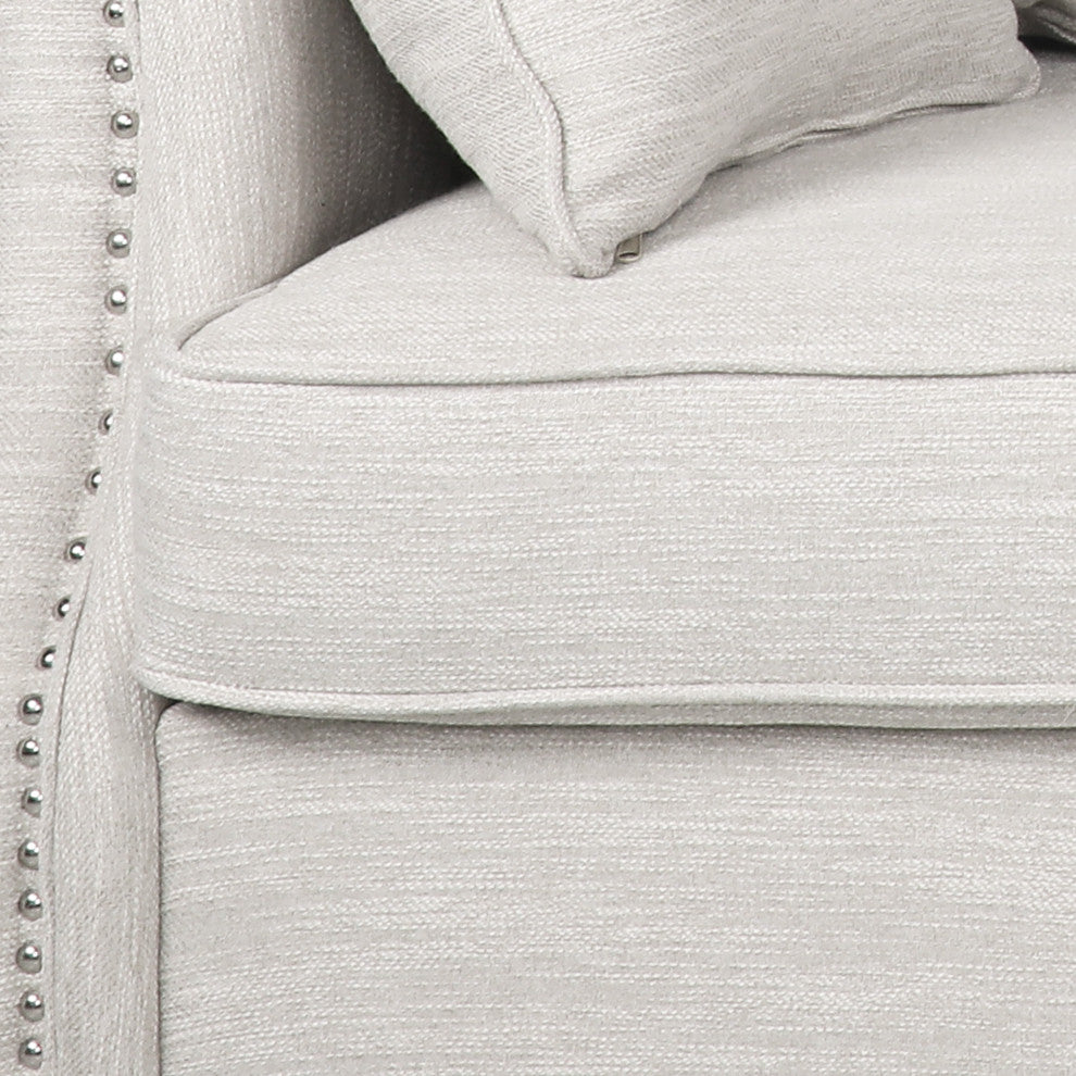 Bonny Fabric Pillowback 3-Seater Sofa With Nailhead Trim, Beige/Dark Brown
