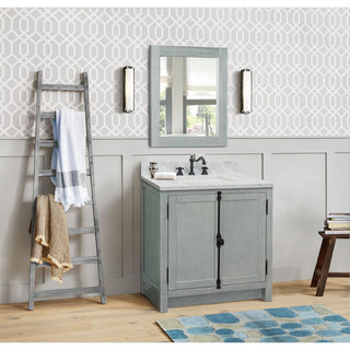 30" Single Vanity, Gray Ash, White Carrara Top, Rectangle Sink
