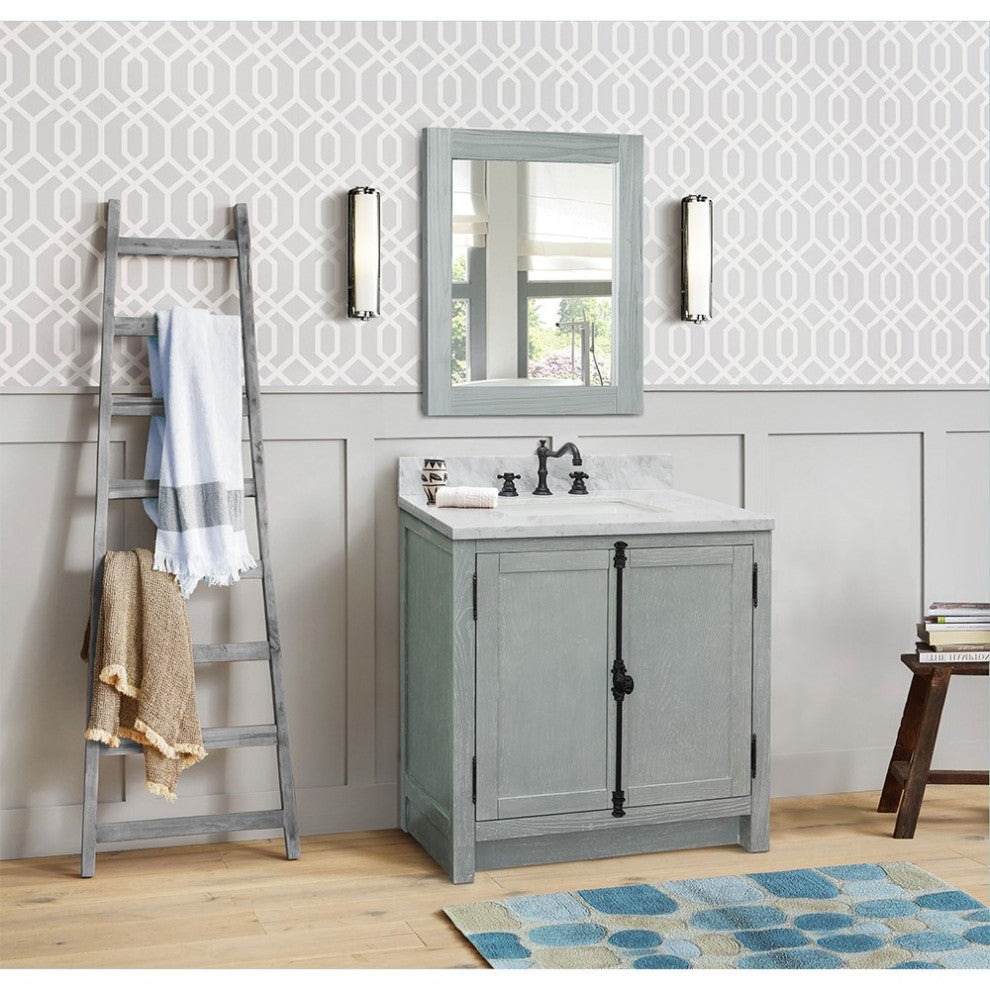 30" Single Vanity, Gray Ash, White Carrara Top, Rectangle Sink