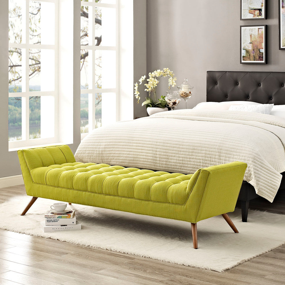 Modern Contemporary Fabric Bench , Green, Fabric
