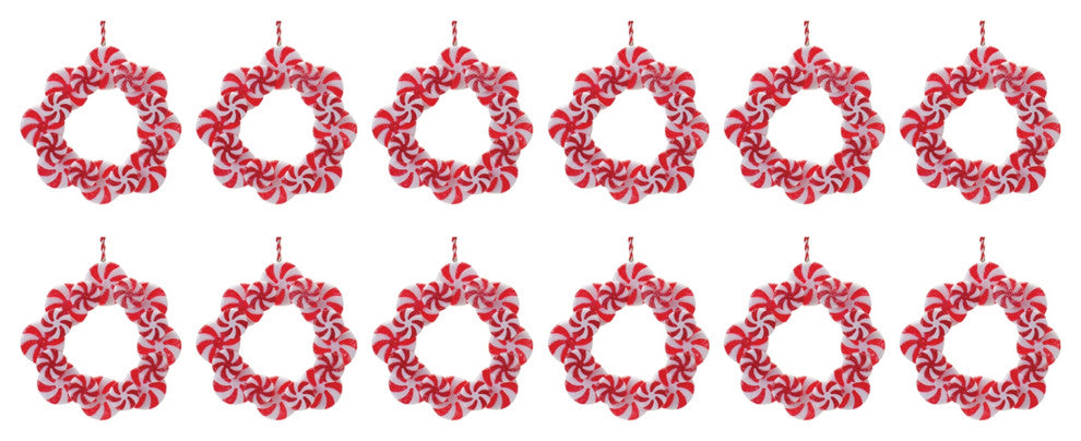 Peppermint Candle Wreath Ornament, Set of 24