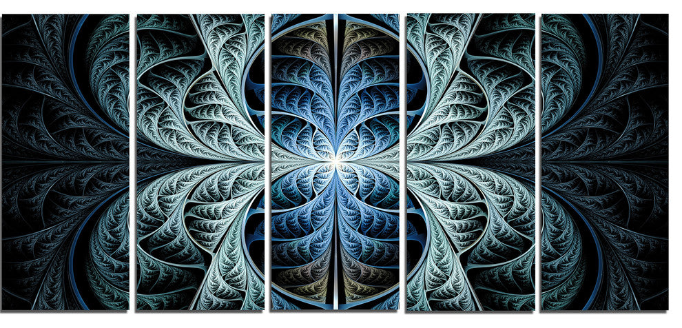 Glowing Blue Fabulous Fractal Art, Abstract Canvas Art Print, 60"x28", 5 Panels