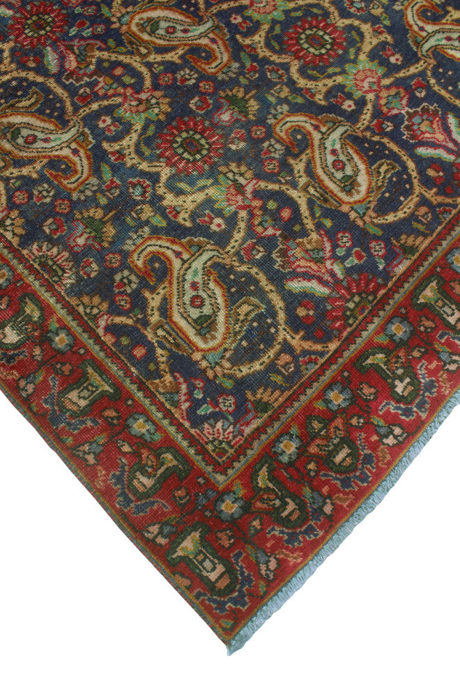 Fine Vintage Distressed Nasira Red/Navy Rug, 4'5 x 6'7