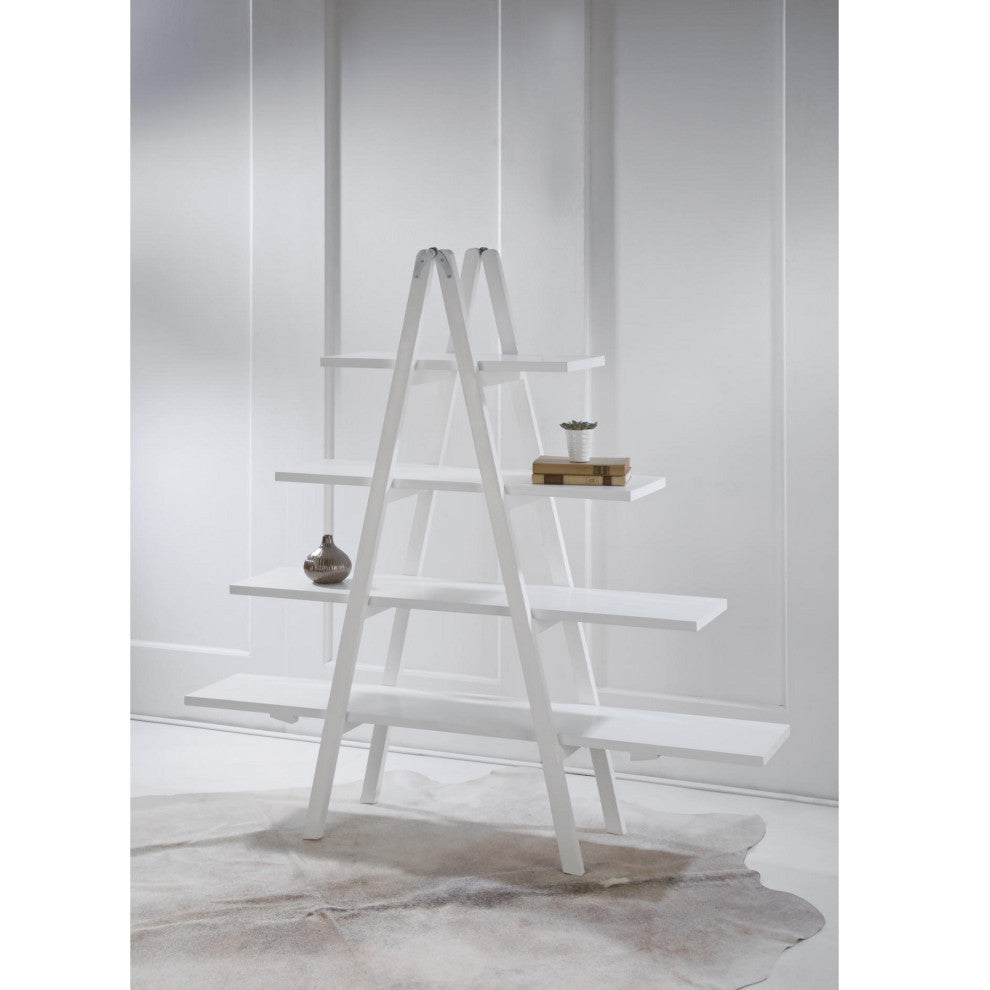 4 Tier A-Frame Wooden Display Shelf, White
