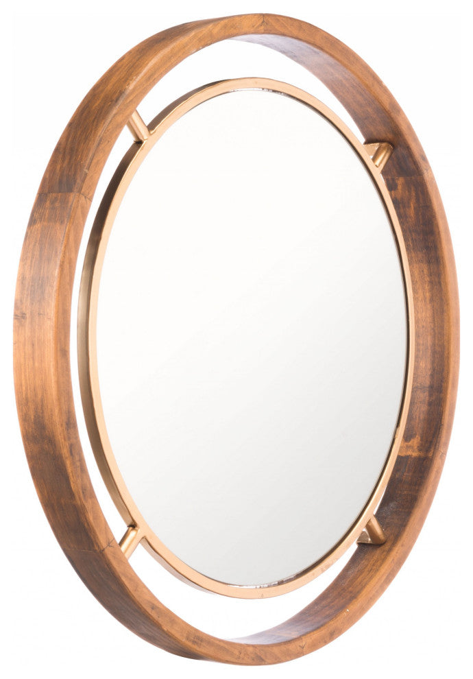 Antiqued Gold Round Wall Mirror